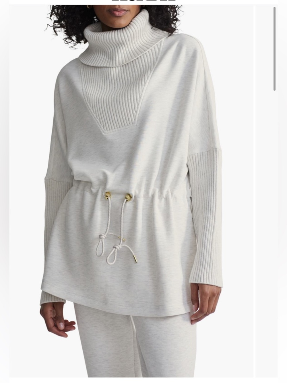Varley Cream Drawstring Turtleneck Sweater